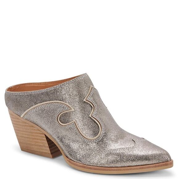 DOLCE VITA Lars Western Dress Mules Size 6 Silver Metallic NEW - Picture 1 of 7